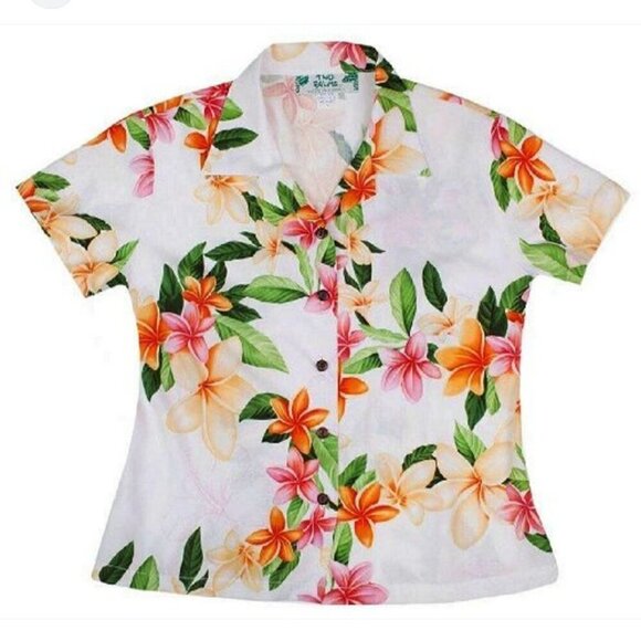 Two Palms Nadina Fitted Blouse Vintage Tropical Floral Size L - Picture 1 of 6